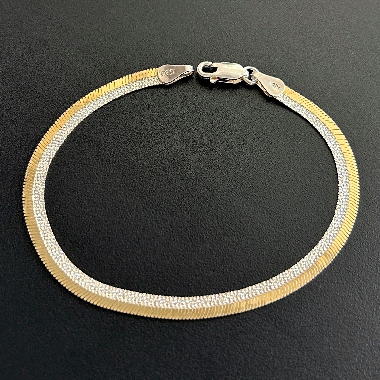 925 Ayar Gümüş Altın Kaplama Yassı Yılan Zincir Bileklik