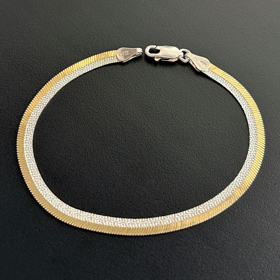 925 Ayar Gümüş Altın Kaplama Yassı Yılan Zincir Bileklik