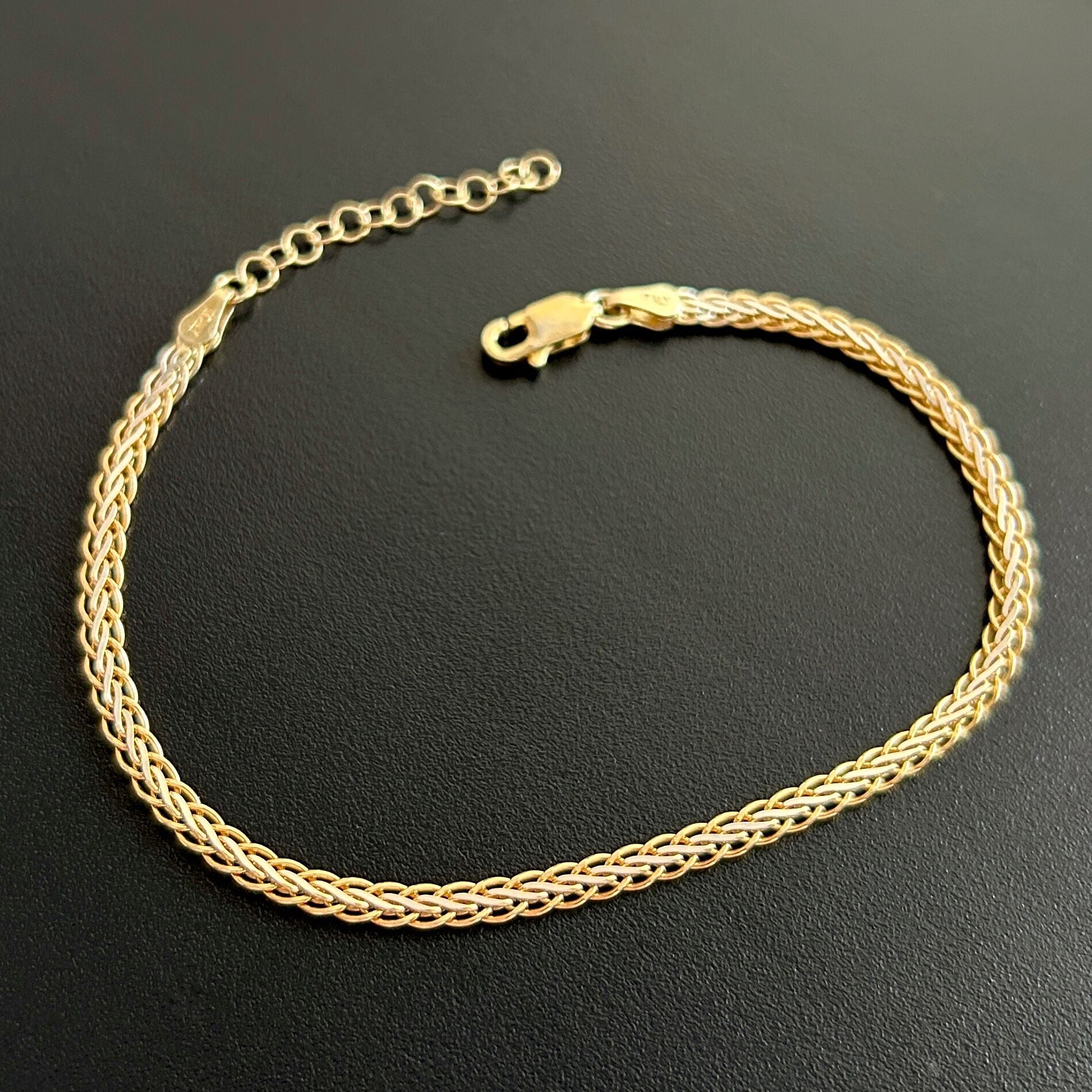 925 Ayar Gümüş Altın Kaplama Balık Sırtı Zincir Bileklik