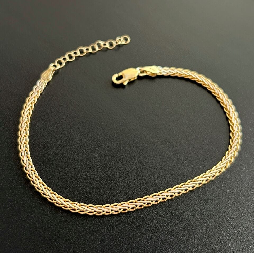 925 Ayar Gümüş Altın Kaplama Balık Sırtı Zincir Bileklik