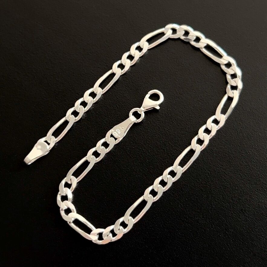 925 Ayar Gümüş Figaro Zincir Bileklik 4 mm