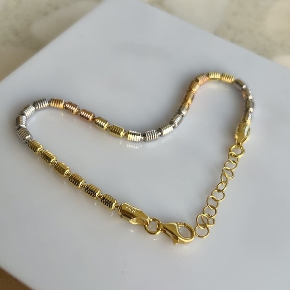 925 Ayar Gümüş Çizgi Desenli Silindir Dorikalı Bileklik