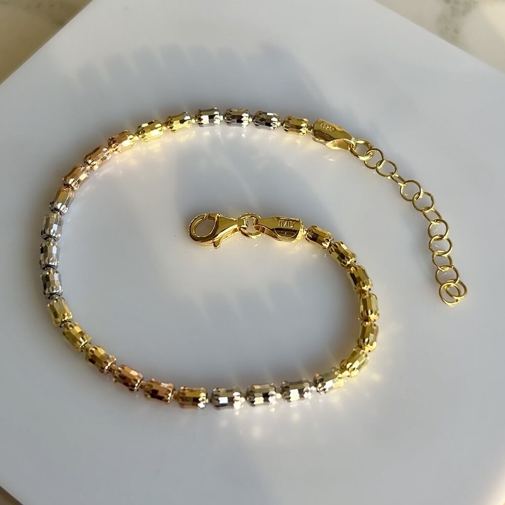 925 Ayar Gümüş Kareli Desenli Silindir Dorikalı Bileklik