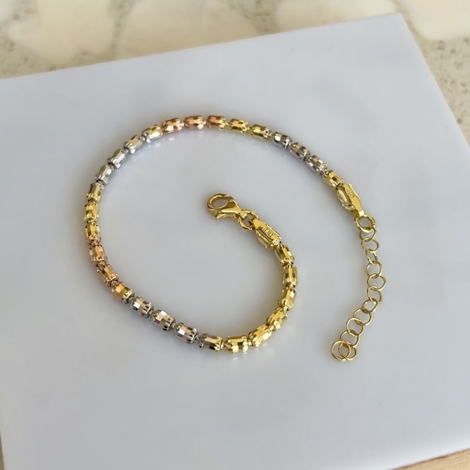 925 Ayar Gümüş Kareli Desenli Silindir Dorikalı Bileklik