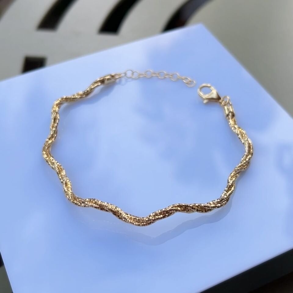 925 Ayar Gümüş Altın Kaplama Dalgalı Bileklik