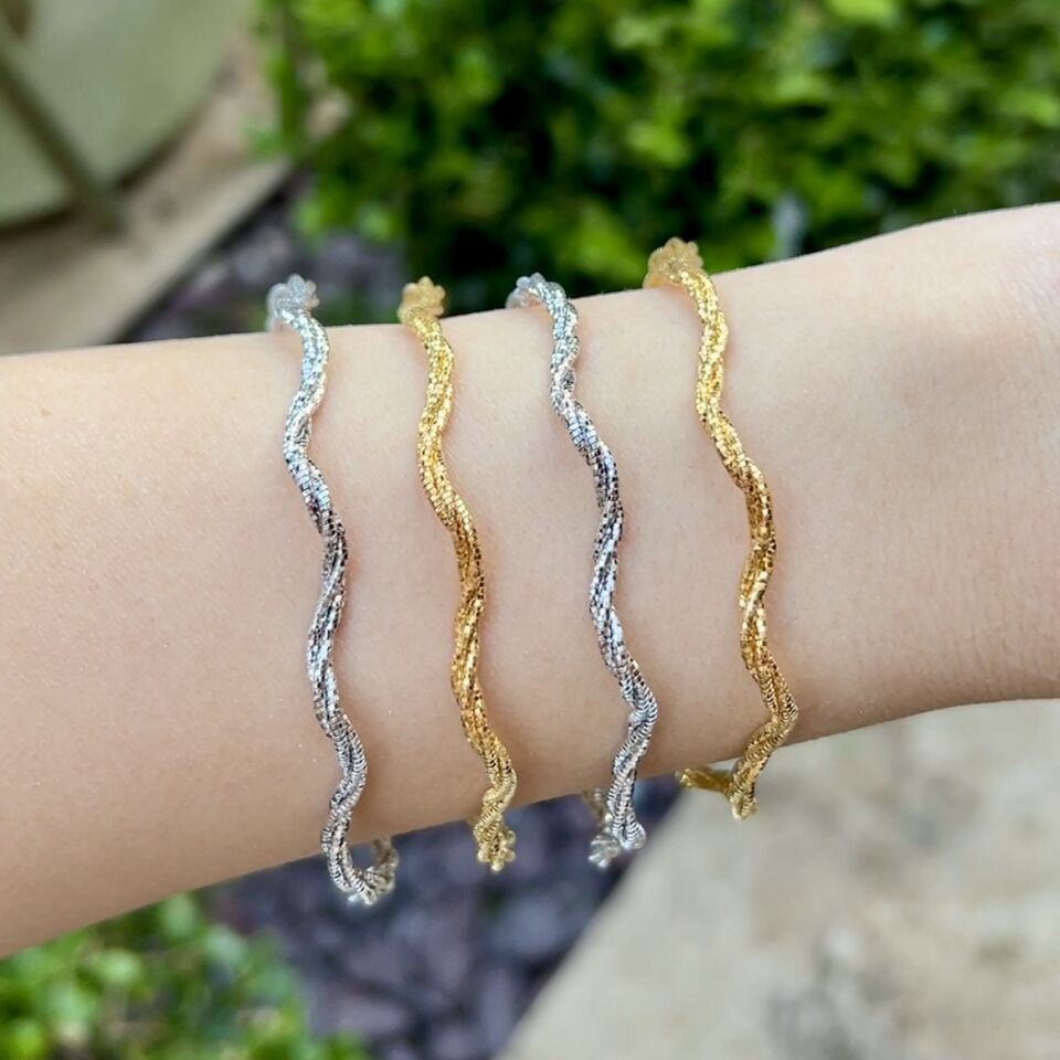 925 Ayar Gümüş Altın Kaplama Dalgalı Bileklik