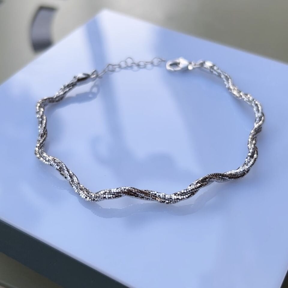 925 Ayar Gümüş Dalgalı Bileklik