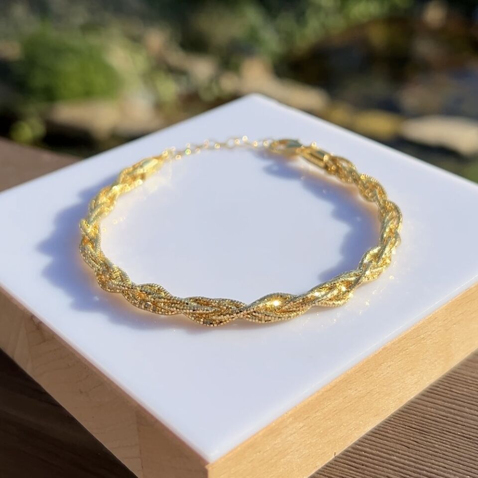925 Ayar Gümüş Altın Kaplama Sarmal Örgü Bileklik