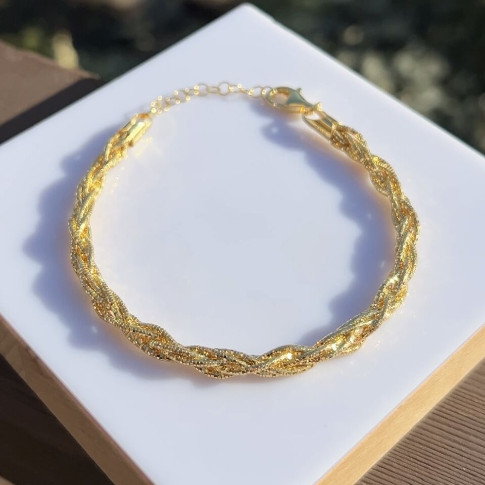 925 Ayar Gümüş Altın Kaplama Sarmal Örgü Bileklik