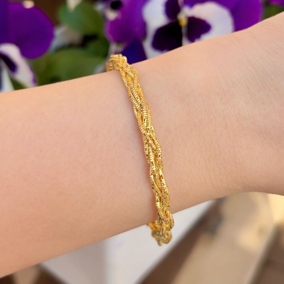 925 Ayar Gümüş Altın Kaplama Sarmal Örgü Bileklik