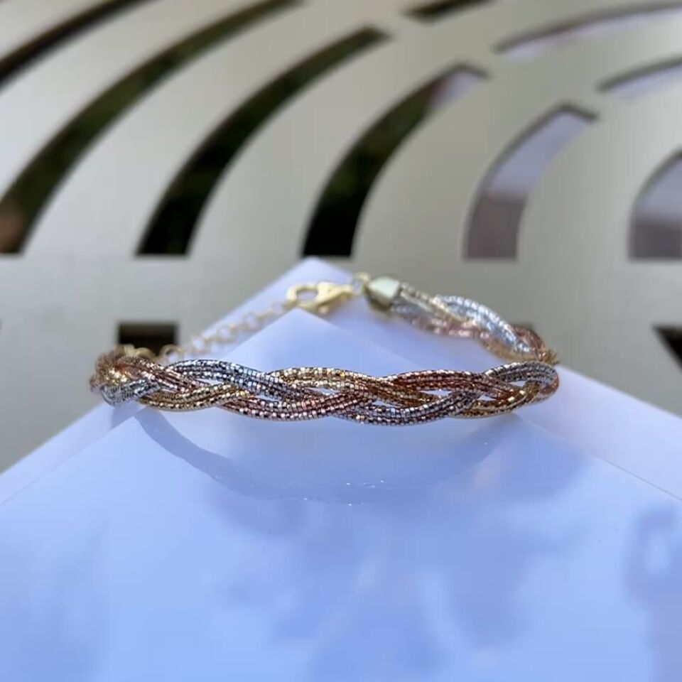 925 Ayar Gümüş 3 Renk Örgü Bileklik