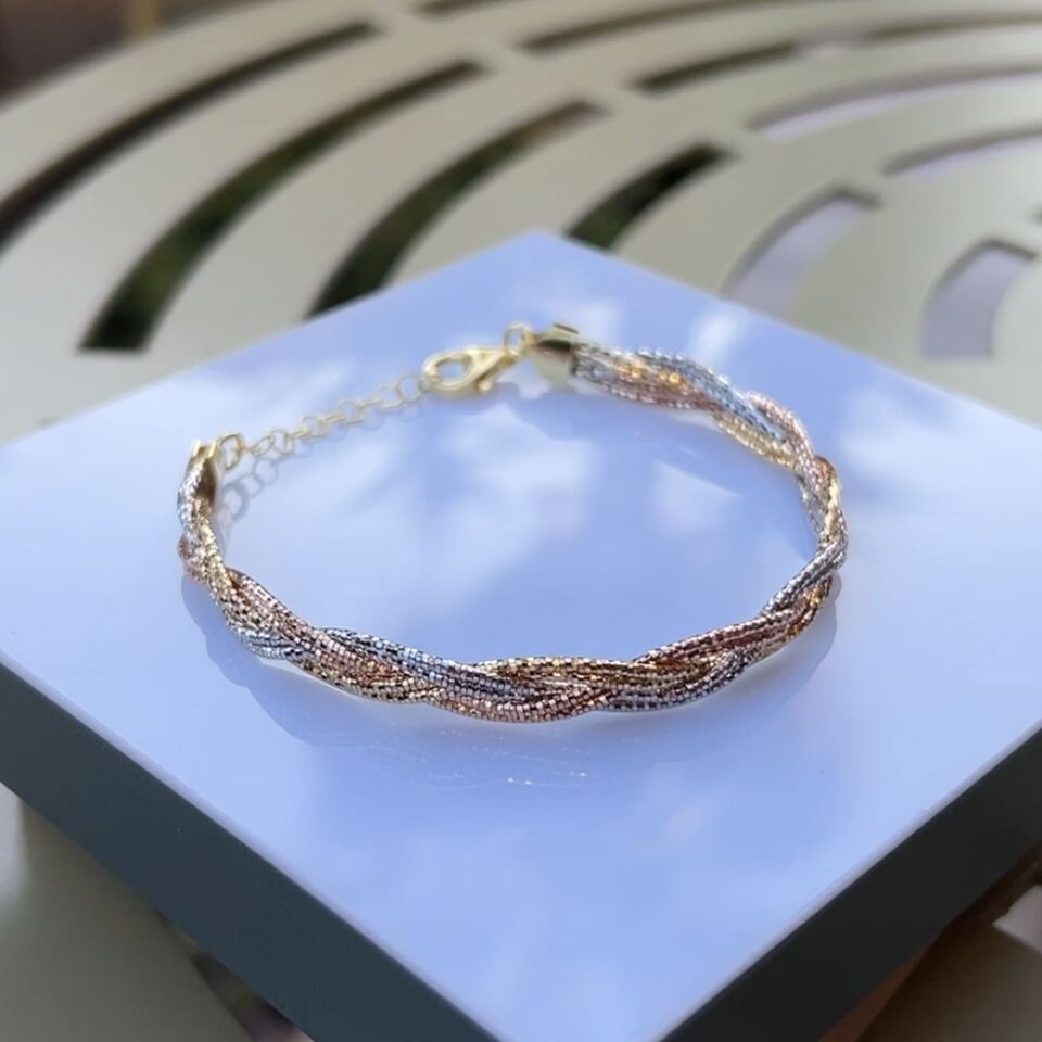 925 Ayar Gümüş 3 Renk Örgü Bileklik