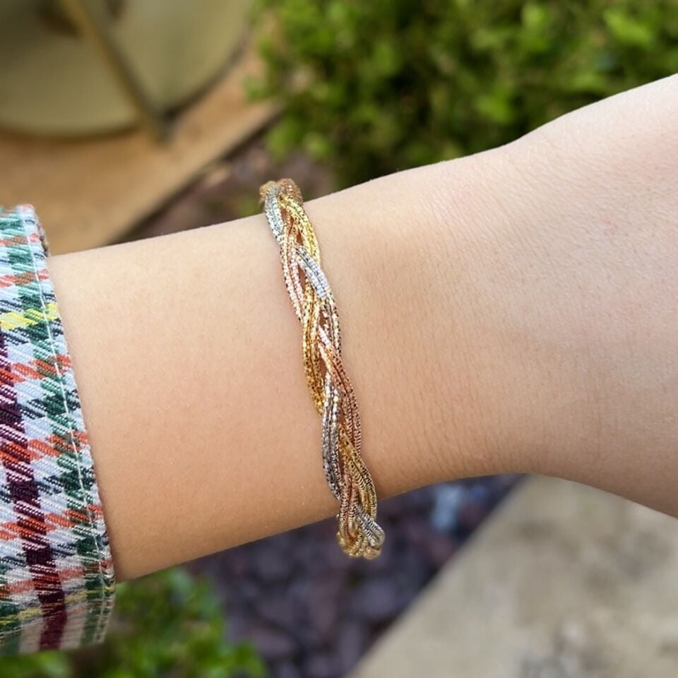 925 Ayar Gümüş 3 Renk Örgü Bileklik