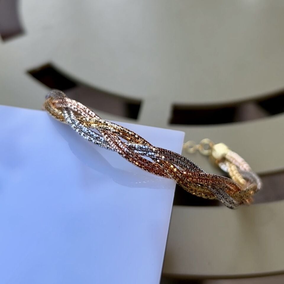 925 Ayar Gümüş 3 Renk Örgü Bileklik