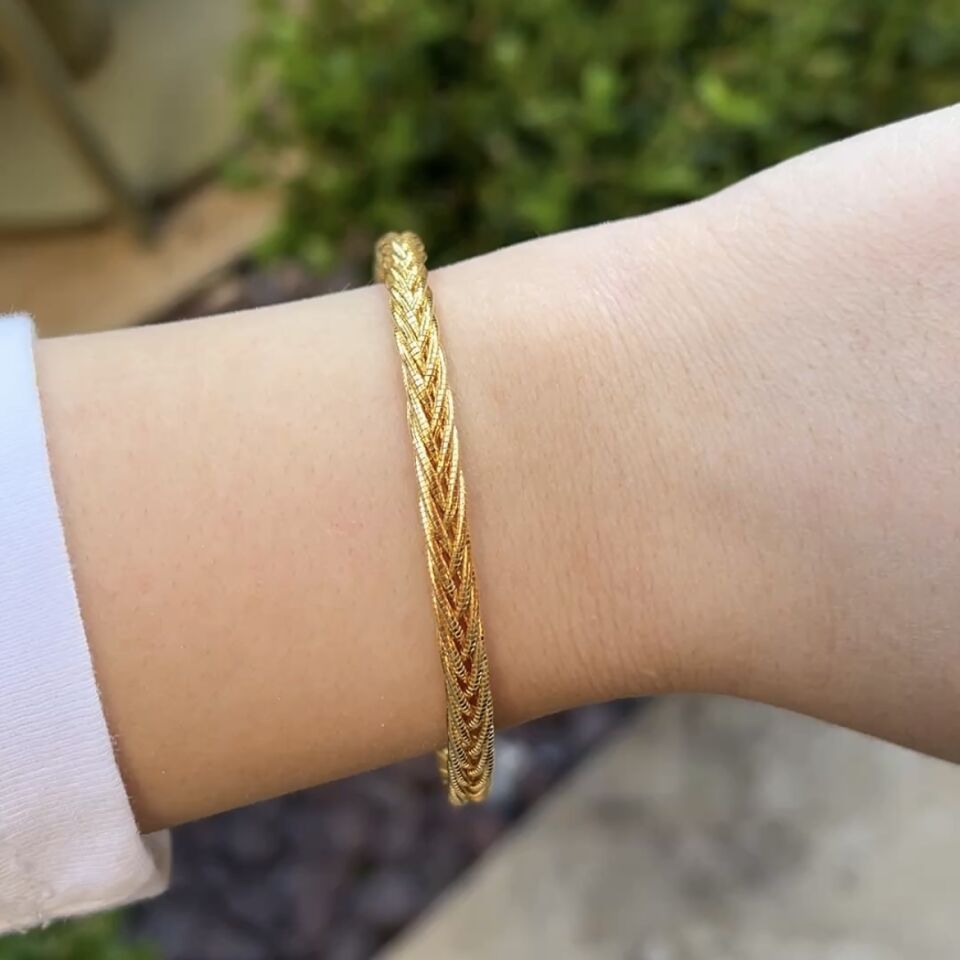 925 Ayar Gümüş Altın Kaplama Sık Dokulu Örgü Bileklik