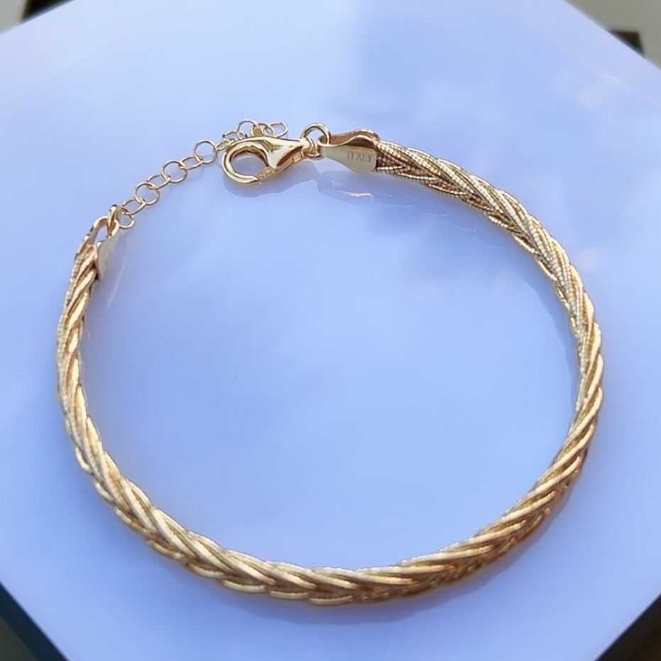 925 Ayar Gümüş Altın Kaplama Sık Dokulu Örgü Bileklik