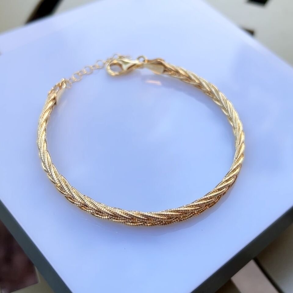925 Ayar Gümüş Altın Kaplama Sık Dokulu Örgü Bileklik