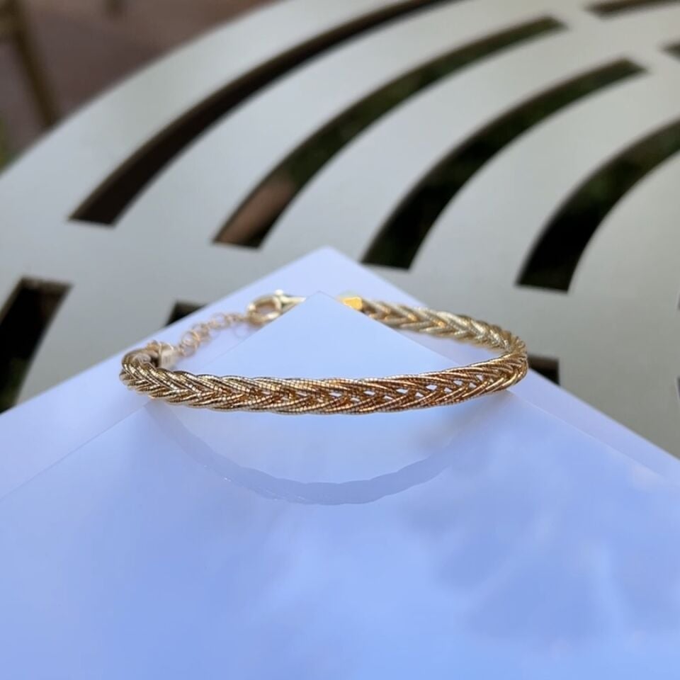 925 Ayar Gümüş Altın Kaplama Sık Dokulu Örgü Bileklik