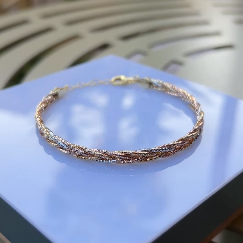 925 Ayar Gümüş 3 Renk Kaplamalı Örgü Bileklik