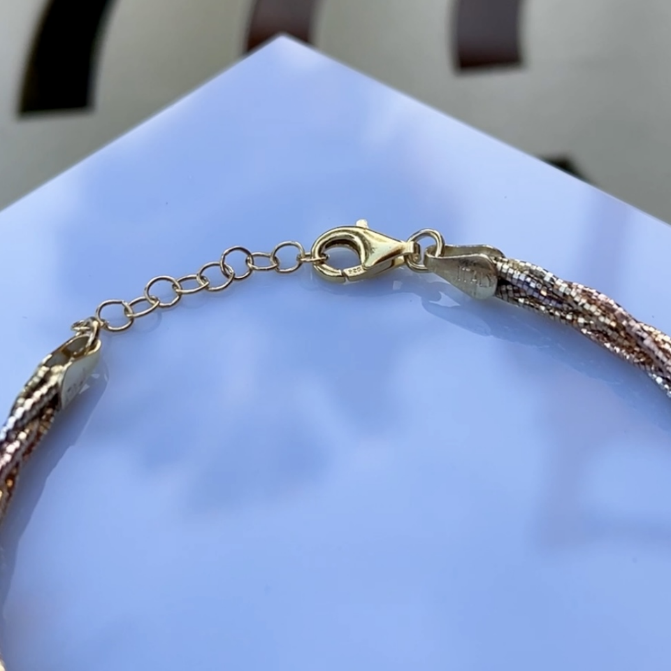 925 Ayar Gümüş 3 Renk Kaplamalı Örgü Bileklik