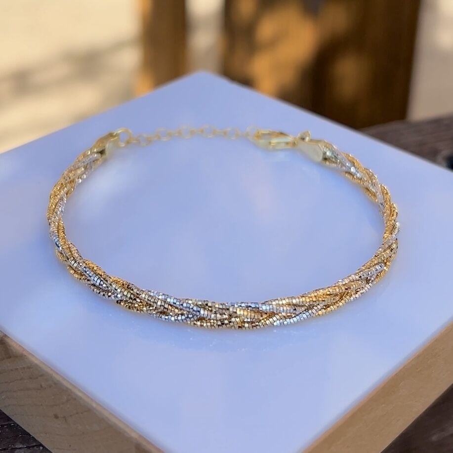 925 Ayar Gümüş Altın Kaplamalı Örgü Bileklik