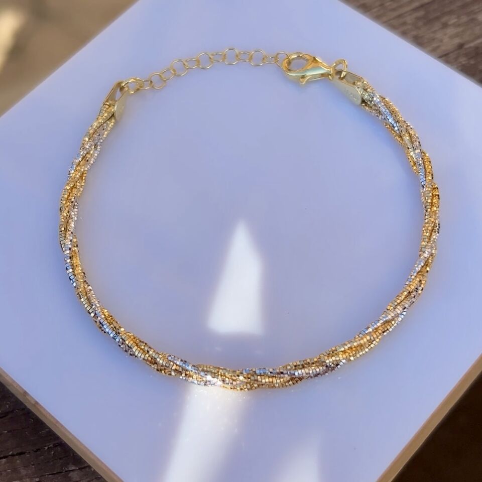 925 Ayar Gümüş Altın Kaplamalı Örgü Bileklik