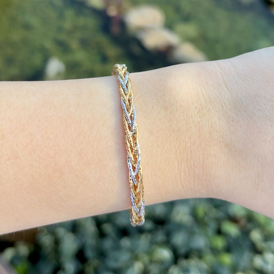 925 Ayar Gümüş Altın Kaplamalı Örgü Bileklik