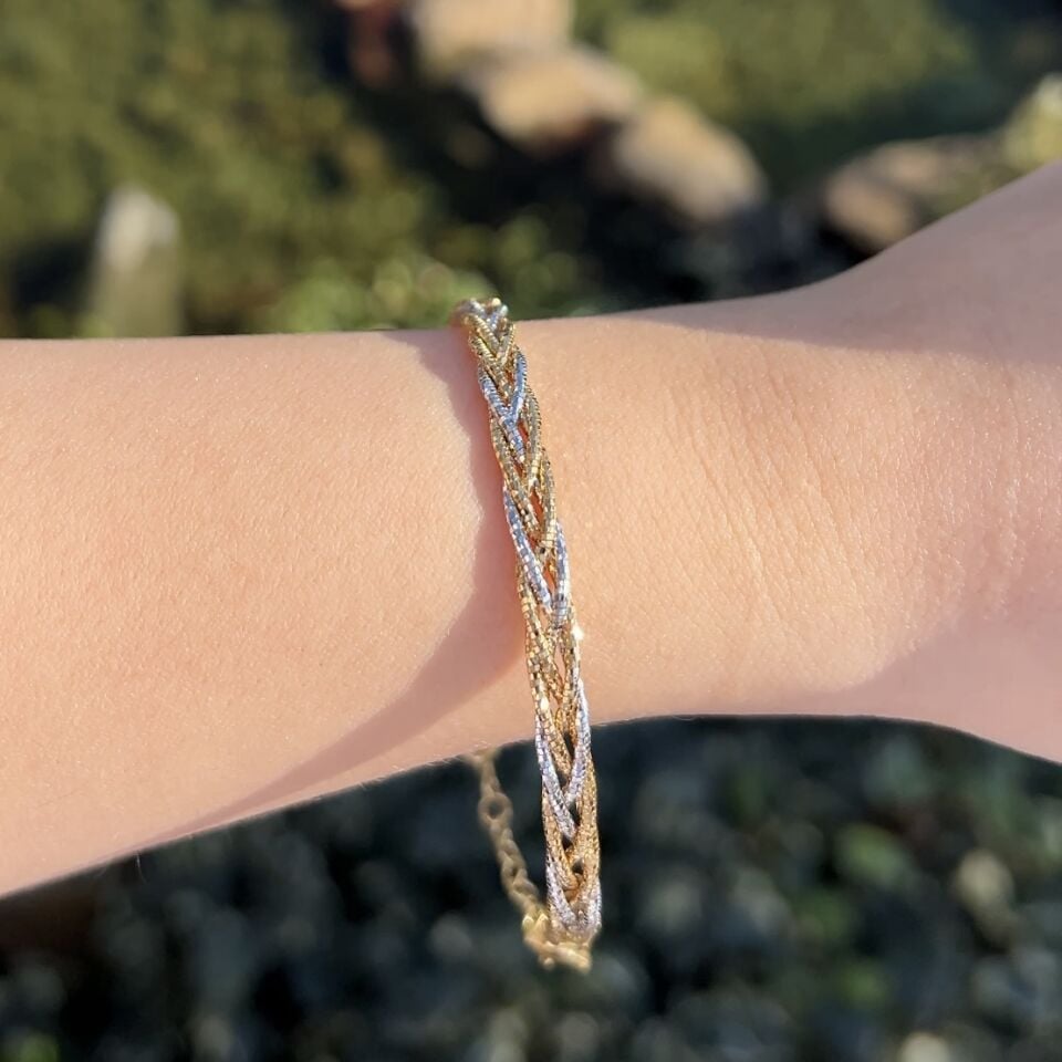 925 Ayar Gümüş Altın Kaplamalı Örgü Bileklik