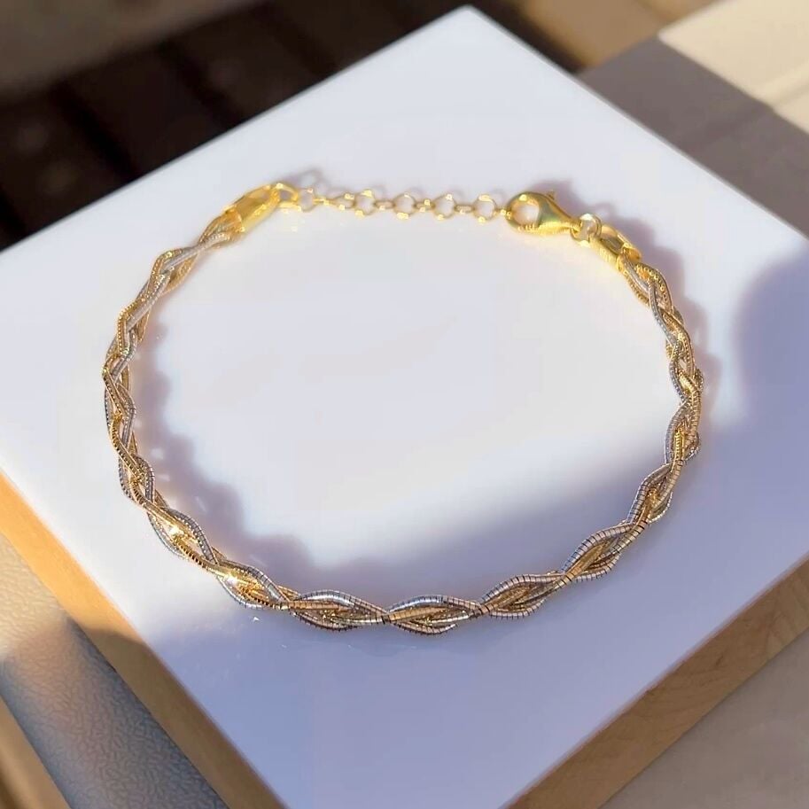 925 Ayar Gümüş Altın Kaplamalı Sarmal Bileklik