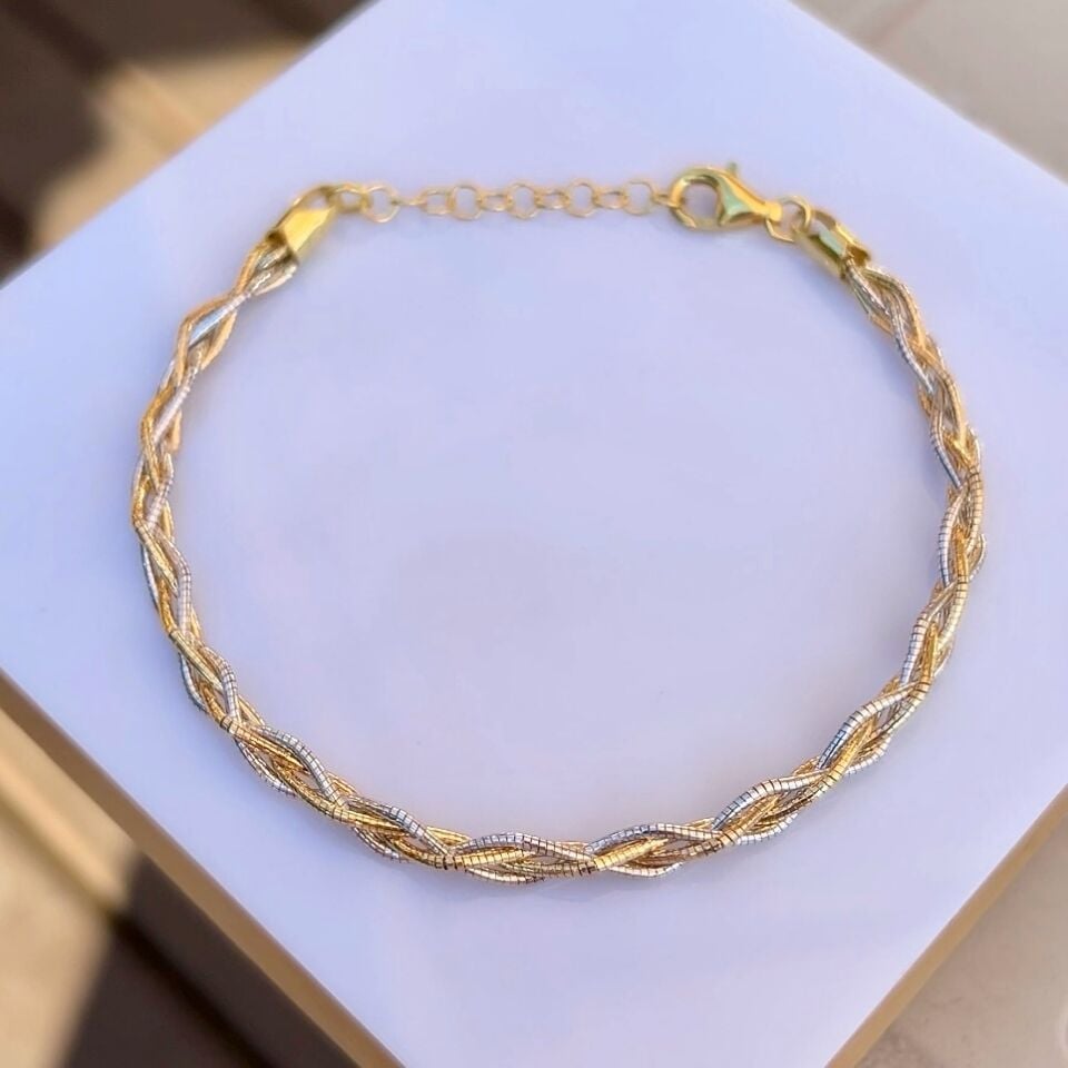 925 Ayar Gümüş Altın Kaplamalı Sarmal Bileklik