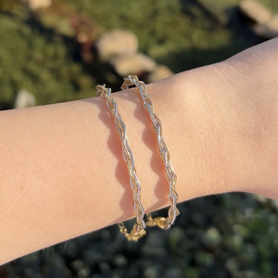 925 Ayar Gümüş Altın Kaplamalı Sarmal Bileklik