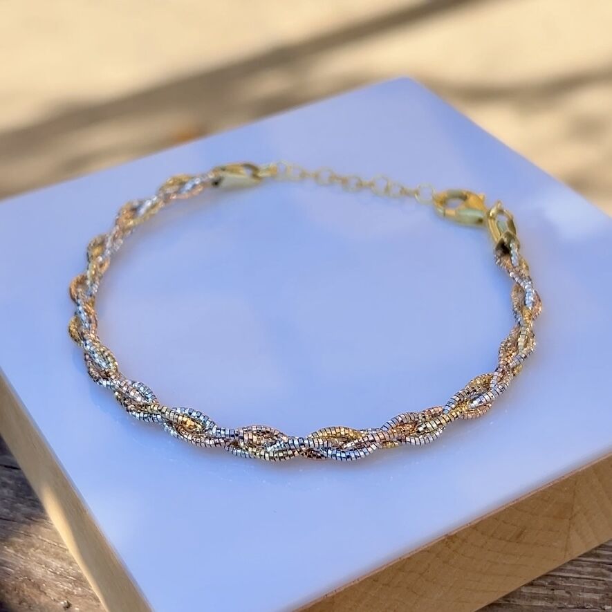 925 Ayar Gümüş 3 Renk Sarmal Örgü Bileklik