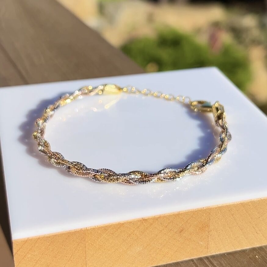 925 Ayar Gümüş 3 Renk Sarmal Örgü Bileklik