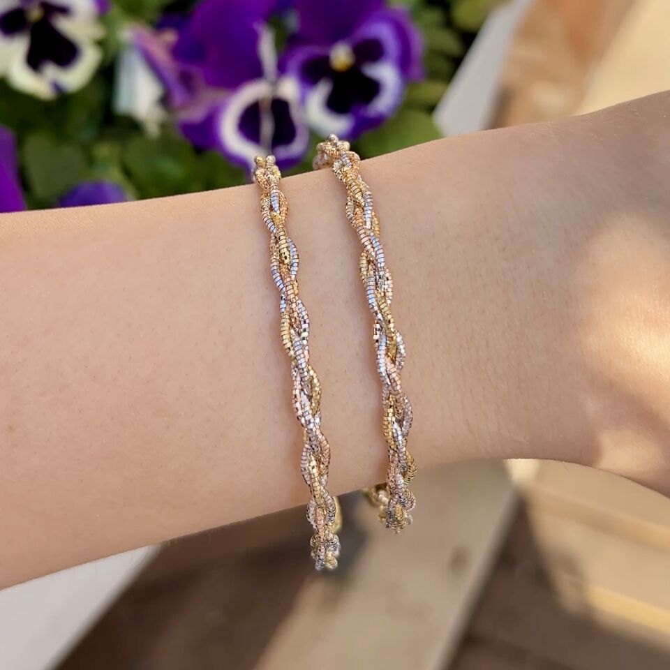 925 Ayar Gümüş 3 Renk Sarmal Örgü Bileklik