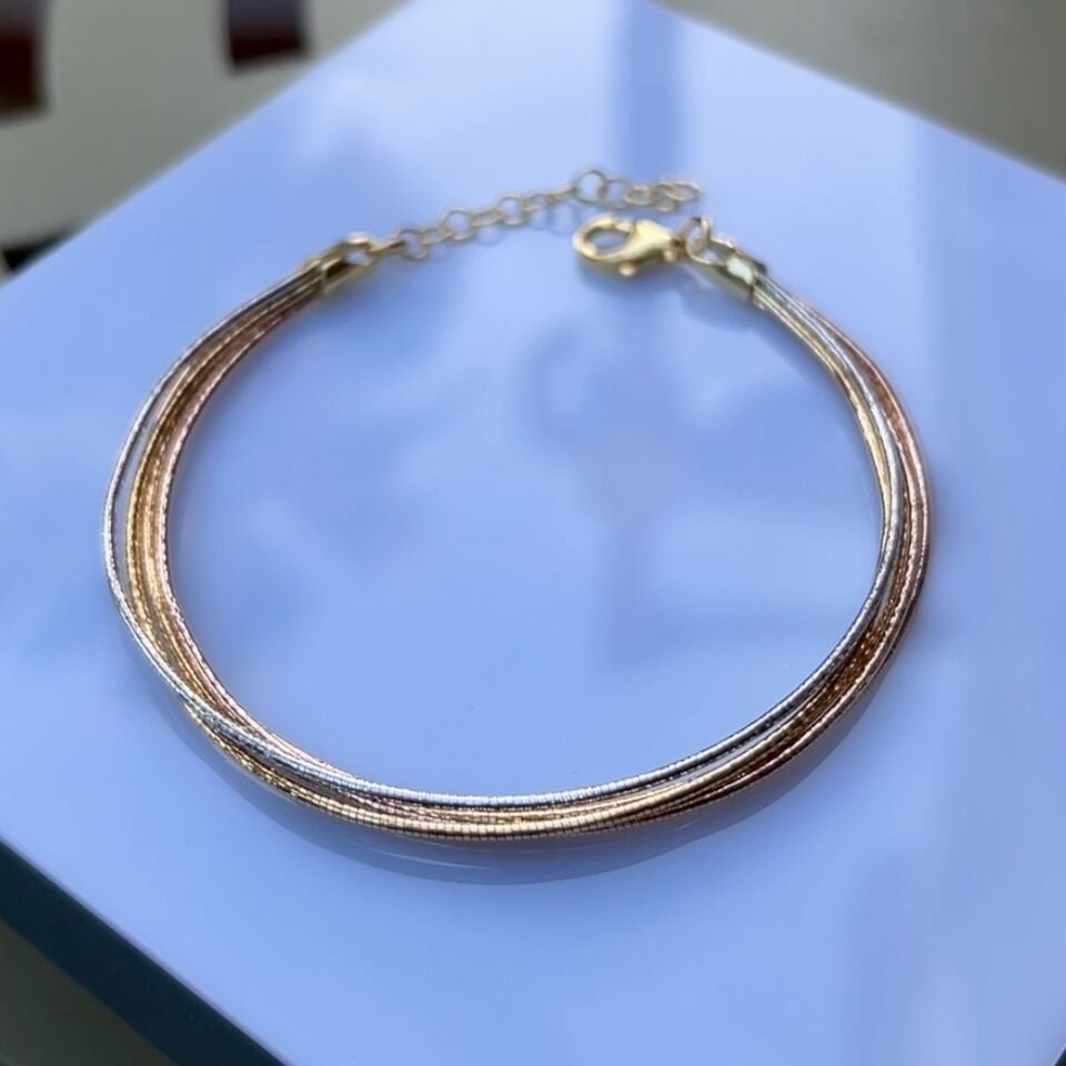 3 Renkli Minimal Beşli Bileklik 925 Ayar Gümüş