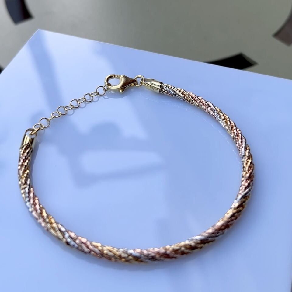 925 Ayar Gümüş 3 Renkli Sarmal Bileklik