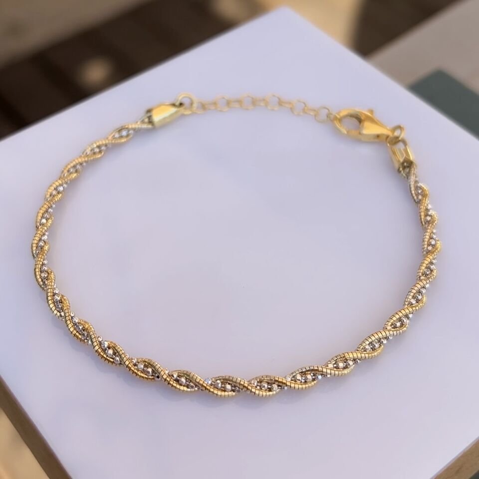 925 Ayar Gümüş Altın Kaplamalı Üçlü Sarmal Bileklik