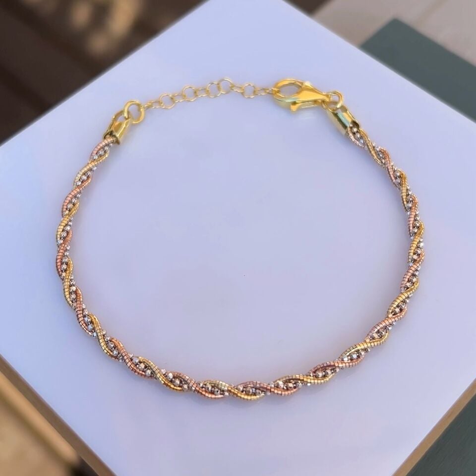 925 Ayar Gümüş 3 Renkli Üçlü Sarmal Bileklik