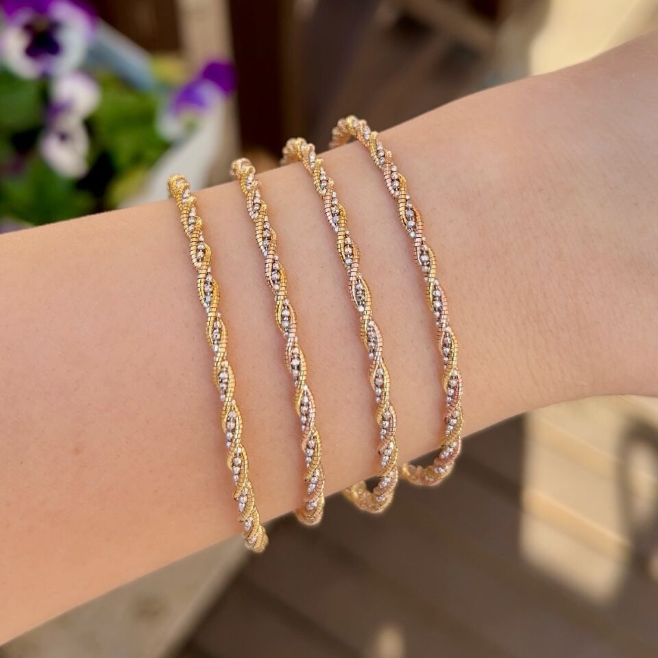 925 Ayar Gümüş 3 Renkli Üçlü Sarmal Bileklik