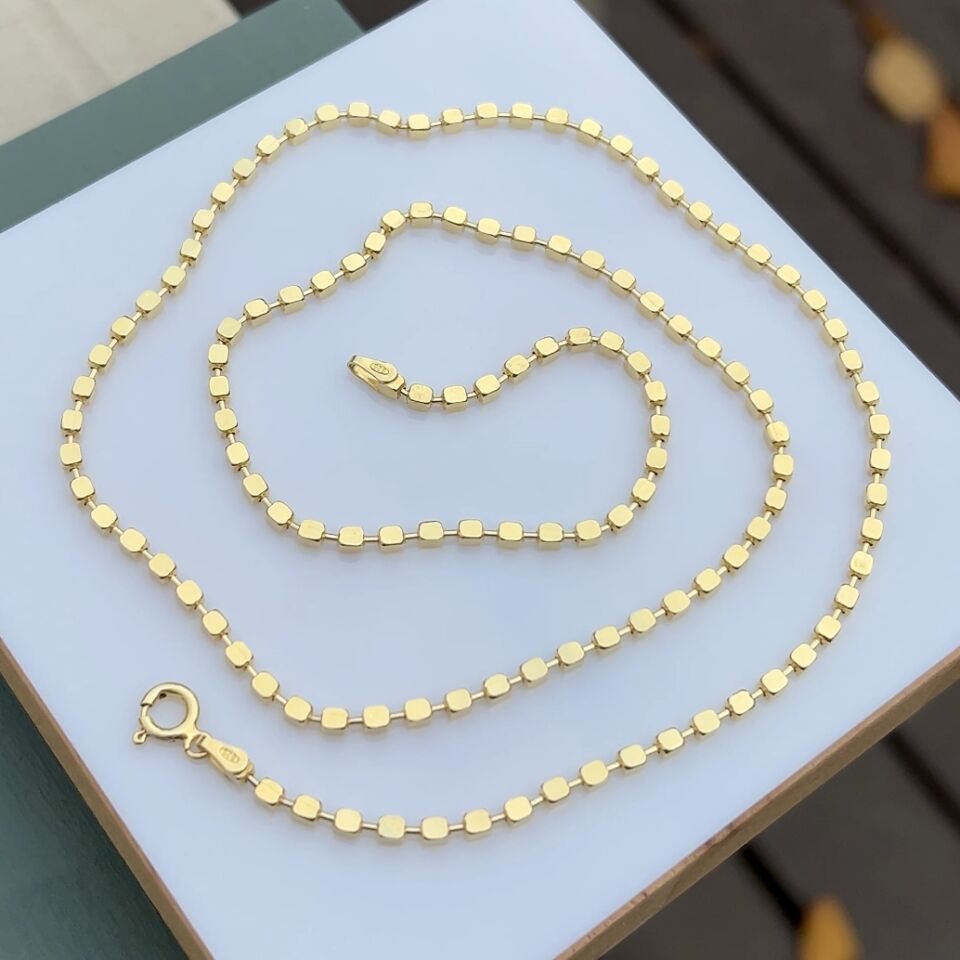 925 Ayar Gümüş Altın Kaplama Küp Zincir Kolye 2 mm