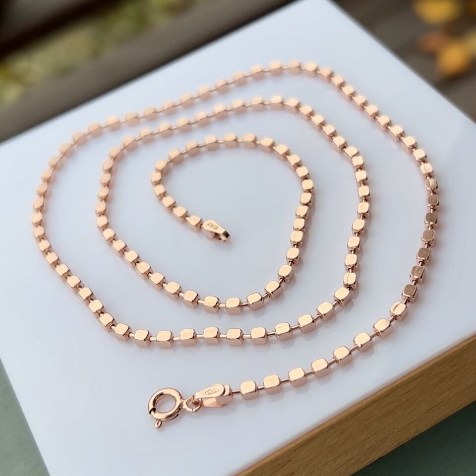 925 Ayar Gümüş Rose Gold Kaplama Melor Küp Zincir Kolye