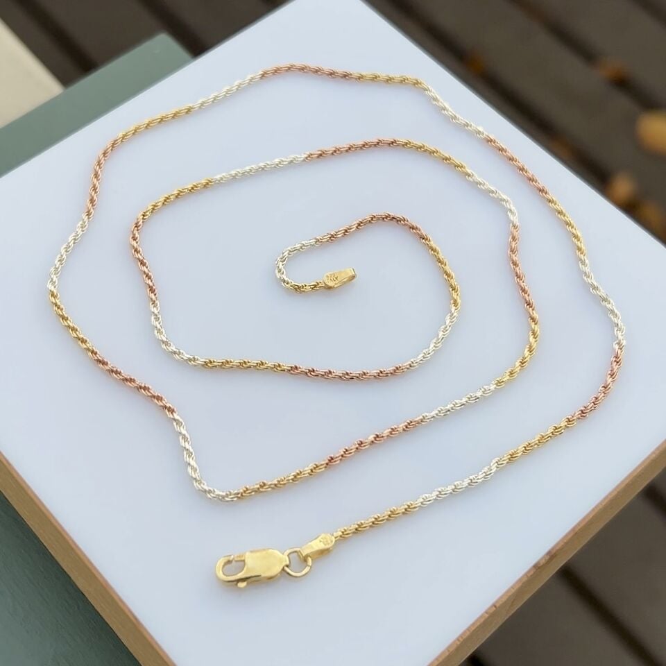 925 Ayar Gümüş 3 Renkli Burgu Zincir Kolye