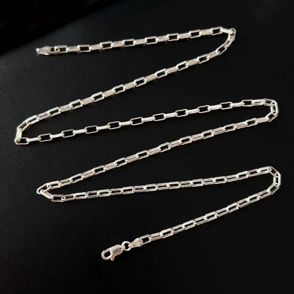 925 Ayar Gümüş Desenli Ataç Zincir Kolye