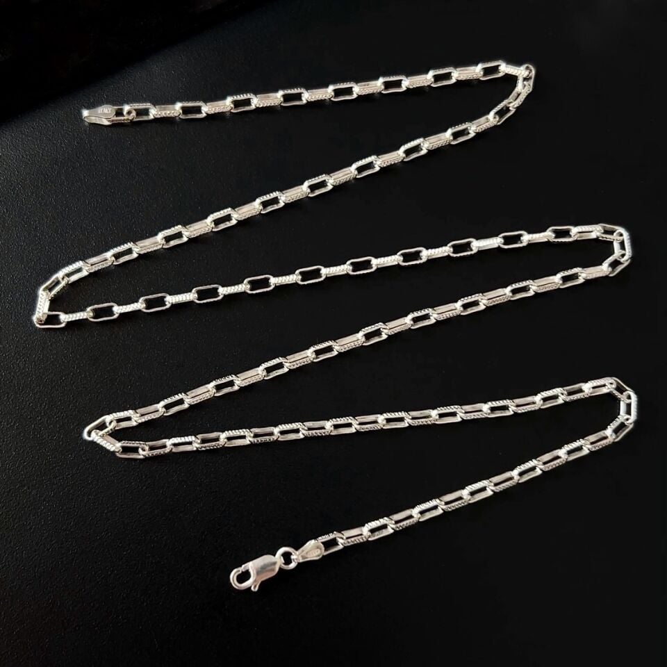 925 Ayar Gümüş Desenli Ataç Zincir Kolye