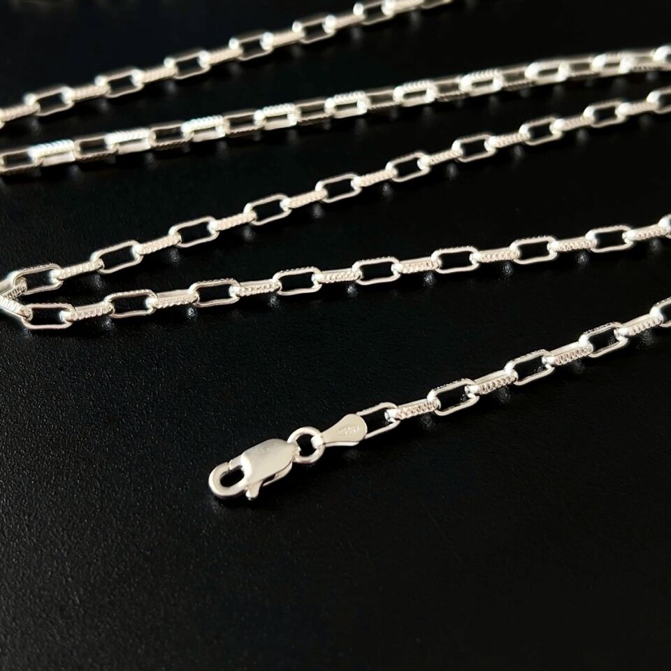 925 Ayar Gümüş Desenli Ataç Zincir Kolye