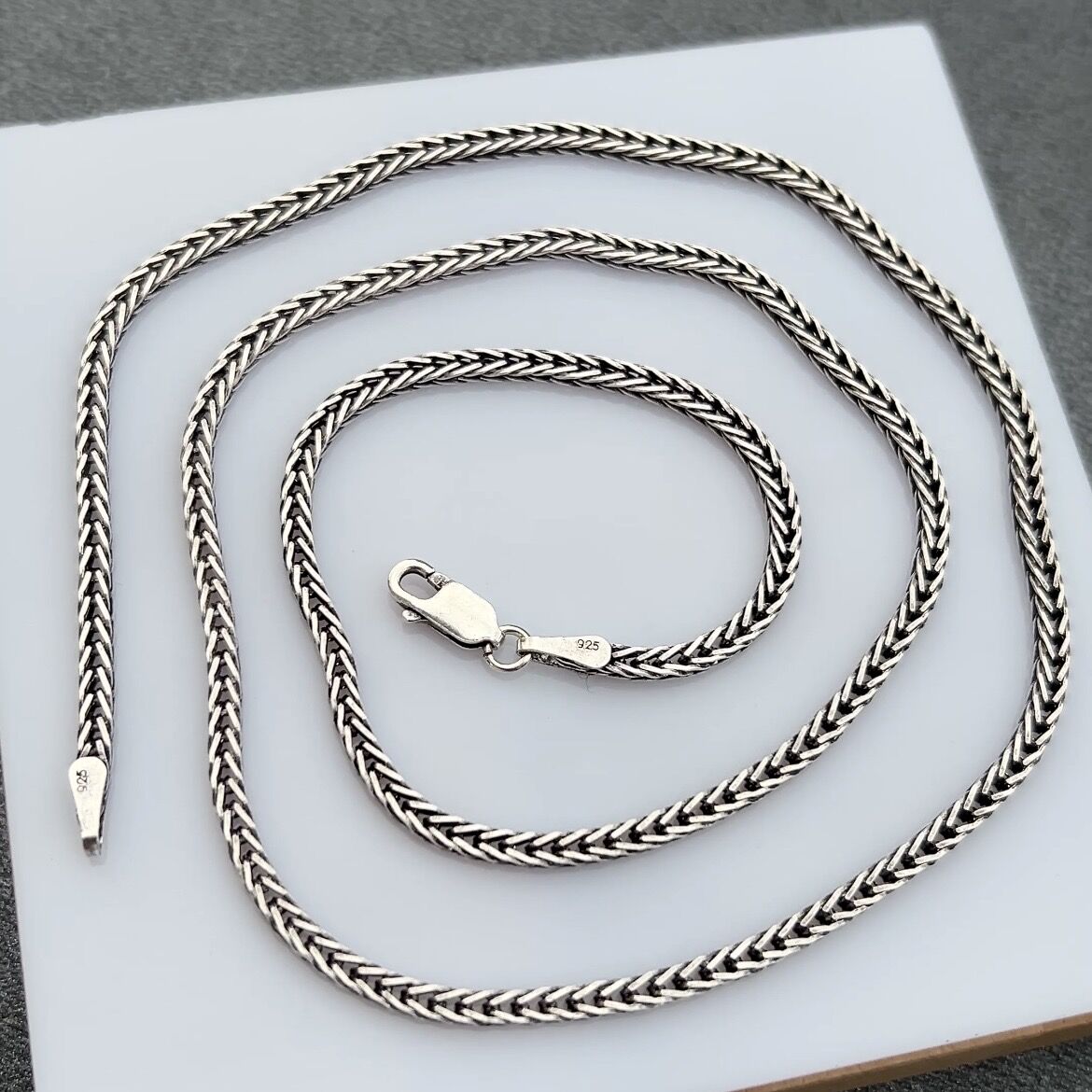 925 Ayar Gümüş Oksitli Tilki Kuyruğu Zincir Kolye 2,5 mm