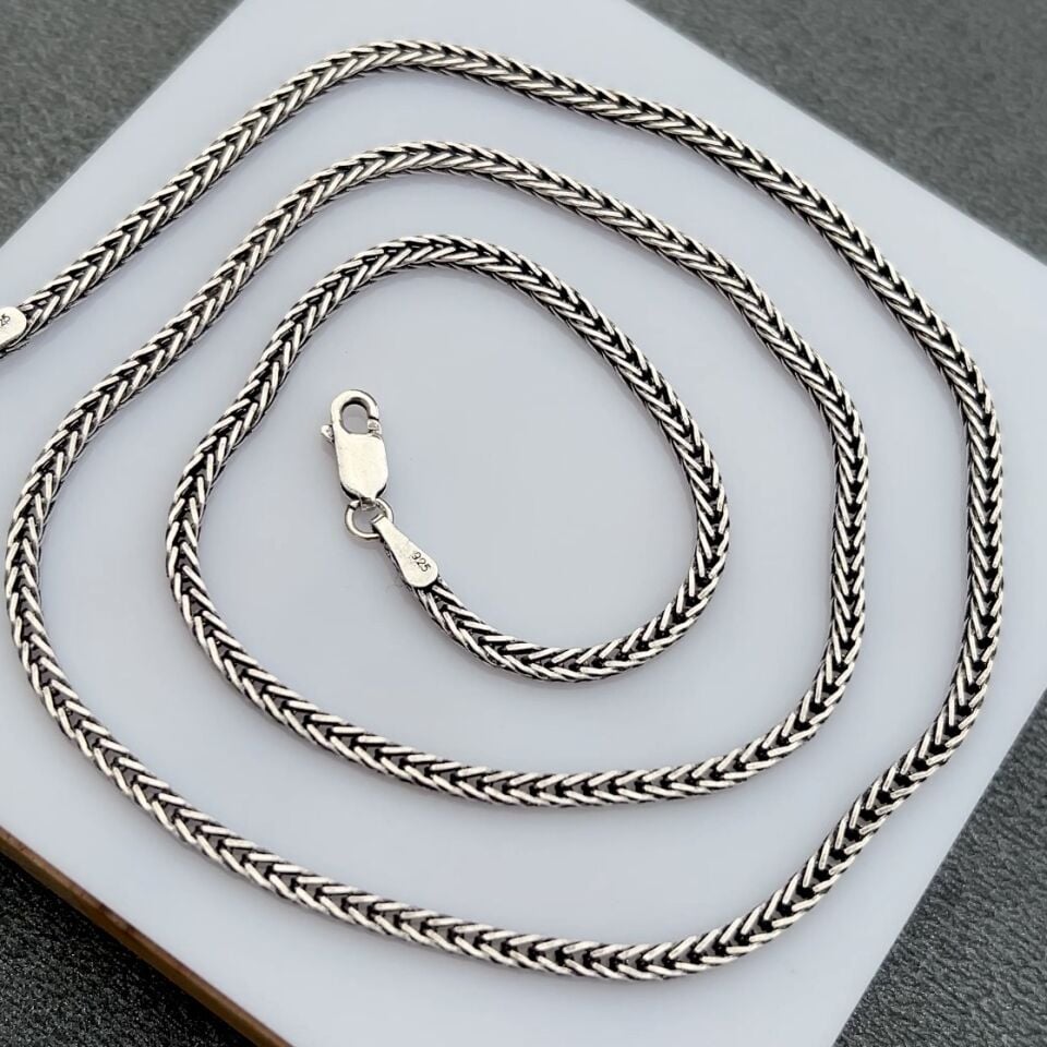 925 Ayar Gümüş Oksitli Tilki Kuyruğu Zincir Kolye 2,5 mm