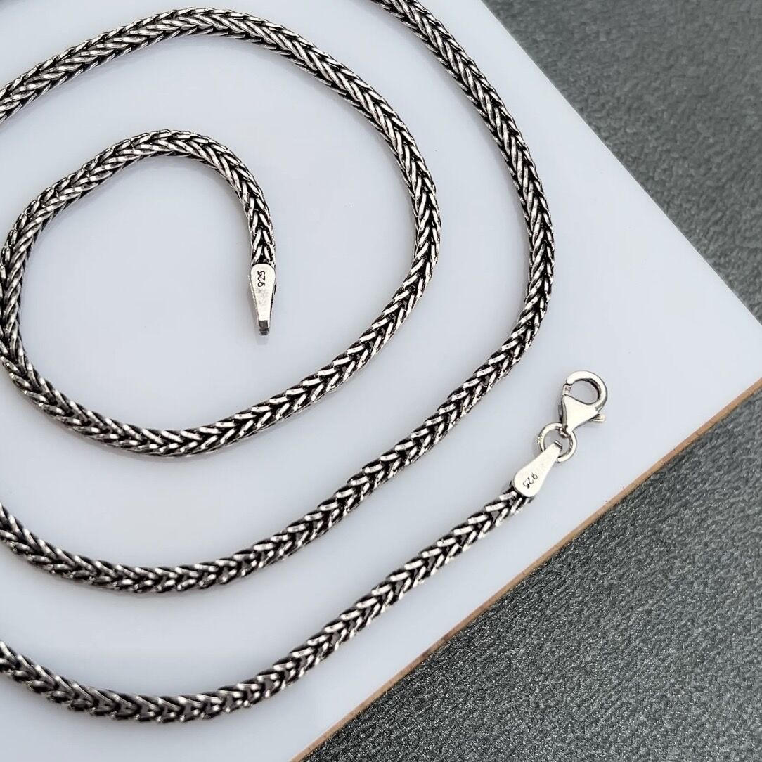 925 Ayar Gümüş Oksitli Tilki Kuyruğu Zincir Kolye 2 mm