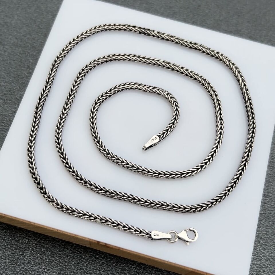 925 Ayar Gümüş Oksitli Tilki Kuyruğu Zincir Kolye 2 mm