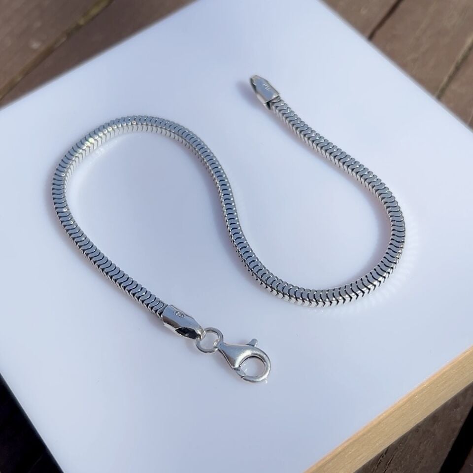 Rodyum Kaplama Yılan Bileklik 2,5 mm 925 Ayar Gümüş